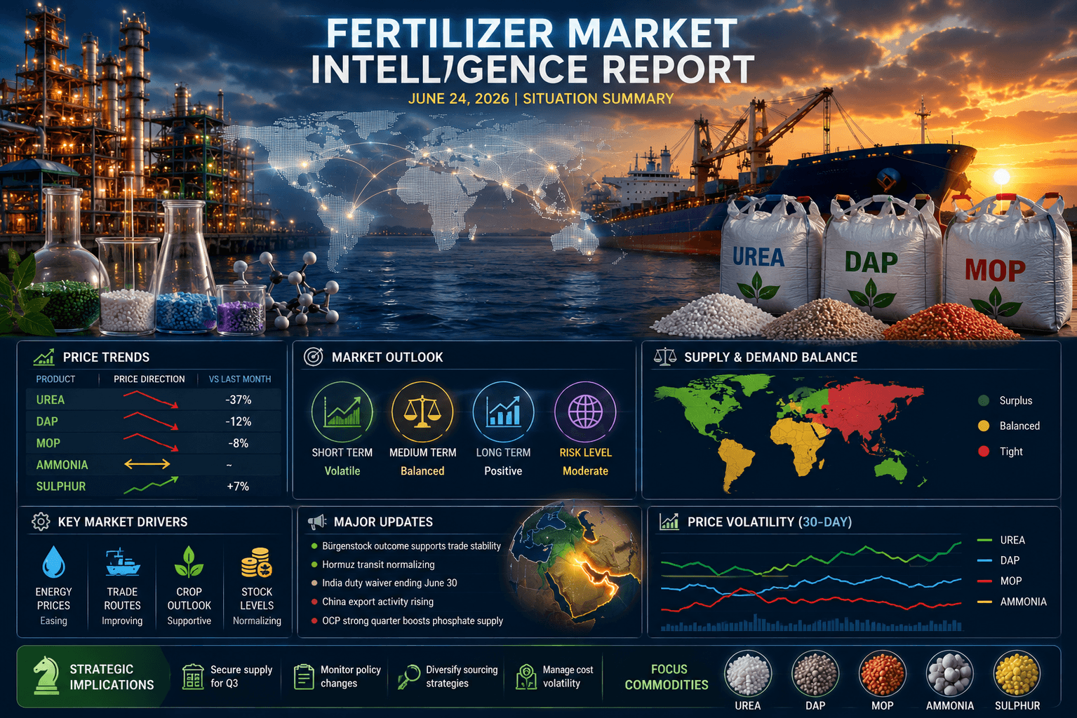 Ulat ng Talinuhan sa Merkado ng Fertilizer: Hunyo 24, 2026 Buod ng Sitwasyon