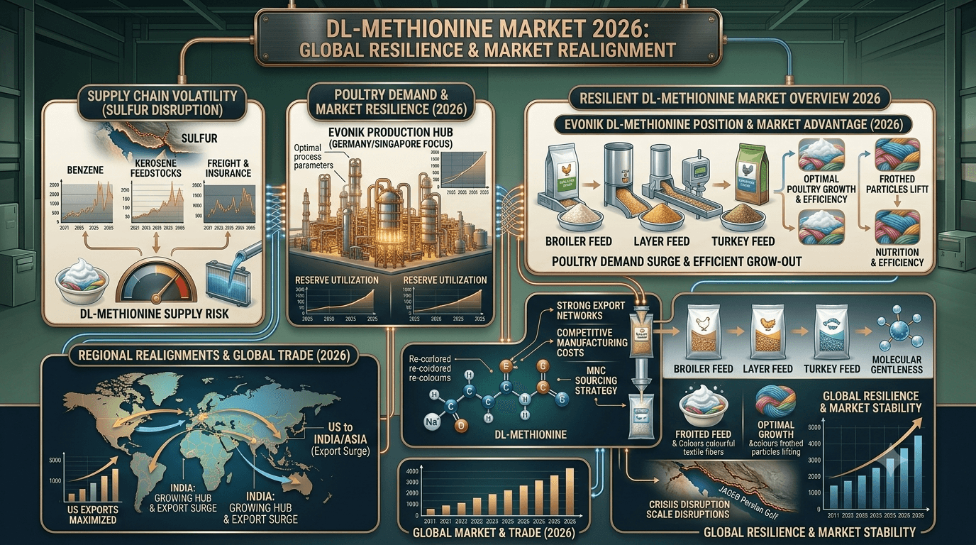 Merkado ng DL-Methionine 2026: Pagkagambala sa Sulpor, Pangangailangan ng Manok at Posisyon ng Evonik