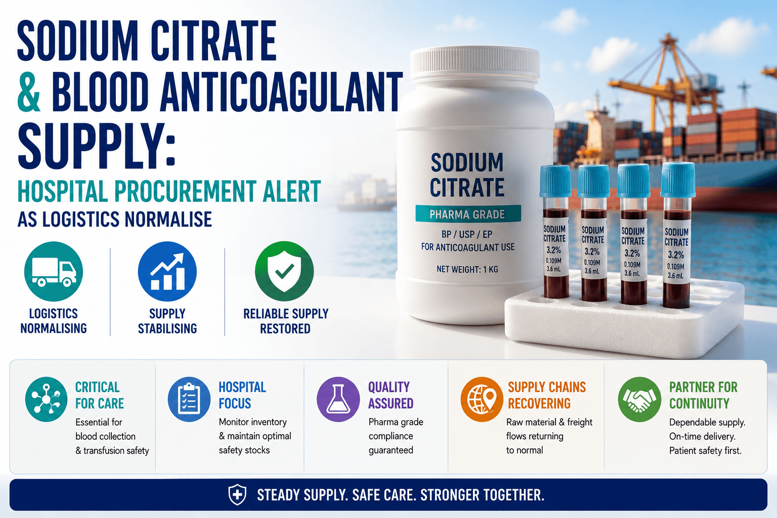 Sodium Citrate at Blood Anticoagulant Supply: Alert sa Pagkuha ng Ospital habang Normalize ang Logistics