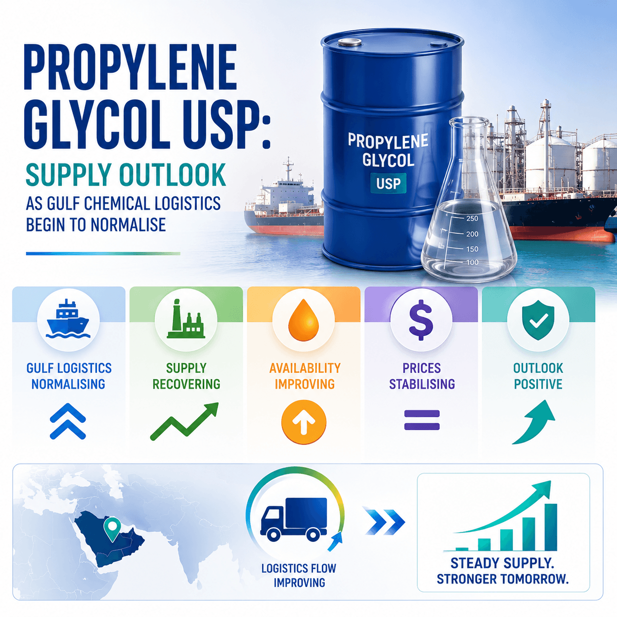 Propylene Glycol USP: Pagbibigay ng Outlook habang Nagsisimulang Normalize ang Gulf Chemical Logistics